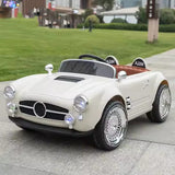 Premium 12V RC Kids Electric Ride-On Retro Car with Parent Remote Control, Music System, LED Lights, Soft Start, USB/AUX, Rechargeable Battery, 30Kg Load Capacity for Ages 3–8