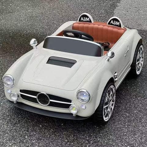 Premium 12V RC Kids Electric Ride-On Retro Car with Parent Remote Control, Music System, LED Lights, Soft Start, USB/AUX, Rechargeable Battery, 30Kg Load Capacity for Ages 3–8