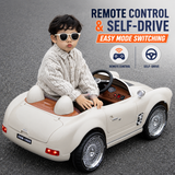 Premium 12V RC Kids Electric Ride-On Retro Car with Parent Remote Control, Music System, LED Lights, Soft Start, USB/AUX, Rechargeable Battery, 30Kg Load Capacity for Ages 3–8