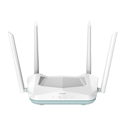 White router with multiple antennas on a white background