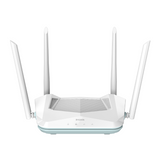 White router with multiple antennas on a white background