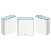 Three D-Link mesh routers on a white background