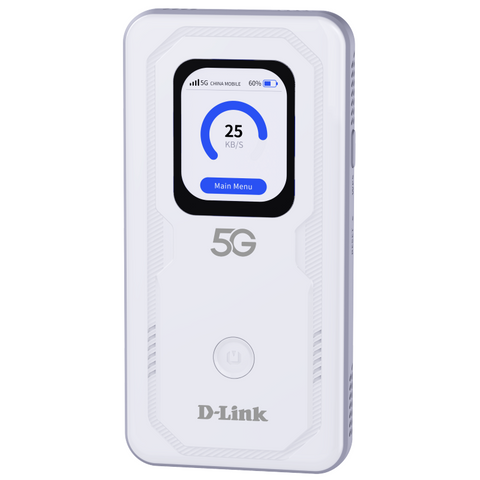 D-Link 5G router with display on a white background