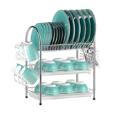 3-Tier Stainless Steel Dish Draining Rack with Mug Holder & Cutlery Drainer