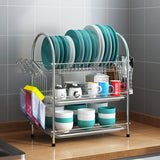 3-Tier Stainless Steel Dish Draining Rack with Mug Holder & Cutlery Drainer