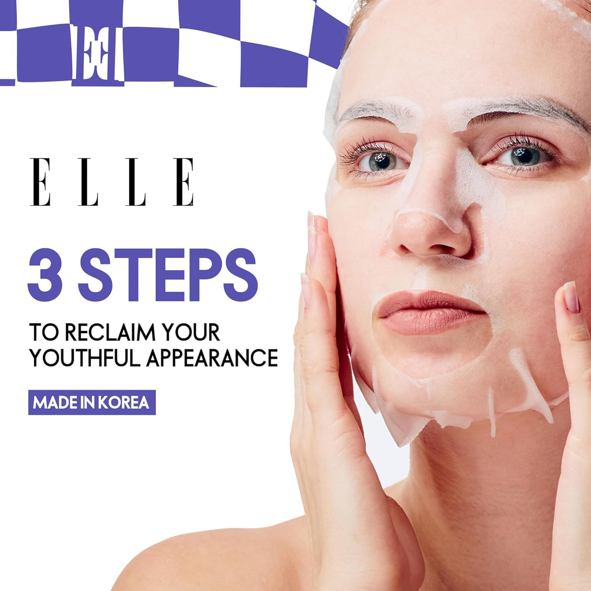 Korean ELLE Anti-Aging Collagen Lifting Mask 3-Step Care Kit - Hydrating Ampoule, Firming Sheet Mask, Night Cream - Wrinkle Reduction, Skin Elasticity, Deep Moisturizing, Brightening, All Skin Types- 4 Packs