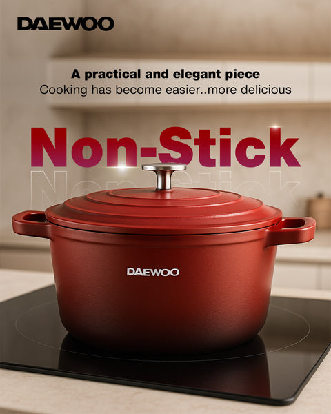 Daewoo Granite Casserole with Lid - Size 24 cm - Red