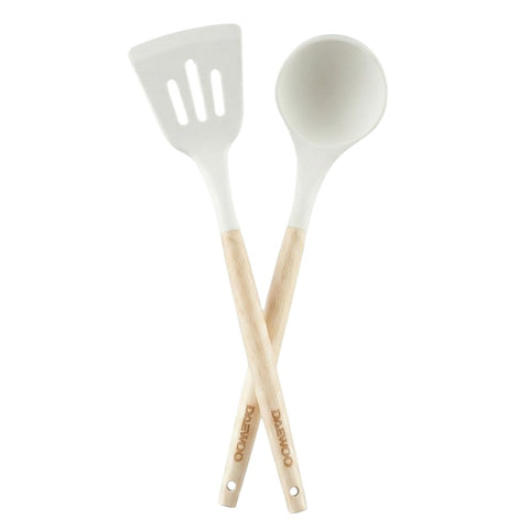 Practical Wooden Handle two-Piece Food Grade Silicone Kitchenware Set with Anti-Slip Spatula Spoon High Temperature Resistance