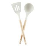 Practical Wooden Handle two-Piece Food Grade Silicone Kitchenware Set with Anti-Slip Spatula Spoon High Temperature Resistance