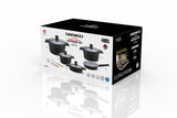 Daewoo X Series Non-Stick Granite Coating Cookware Set Of 11 pcs (32,28,24 cm Pot, 28 cm Pan, 28 cm Casserole), 2 Pcs of Utensil Tools - Black