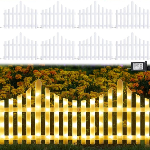 Decorative LED Fence Lights with Multiple Lighting Modes & Easy Clip-On Installation - Set of 8, Warm White - 280 × 28.5 CM