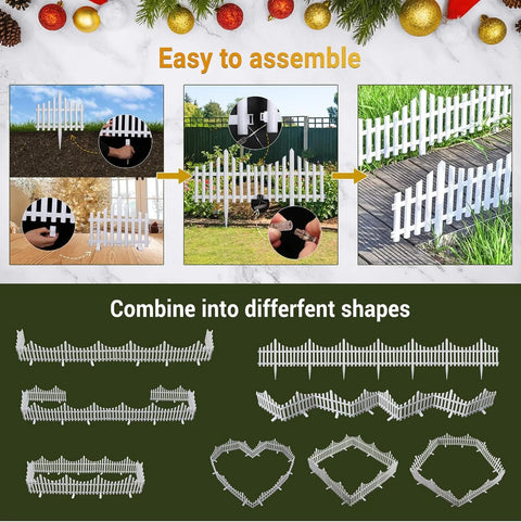 Decorative LED Fence Lights with Multiple Lighting Modes & Easy Clip-On Installation - Set of 8, Warm White - 280 × 28.5 CM