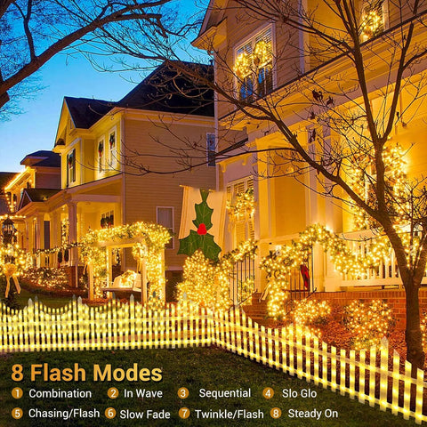 Decorative LED Fence Lights with Multiple Lighting Modes & Easy Clip-On Installation - Set of 8, Warm White - 280 × 28.5 CM