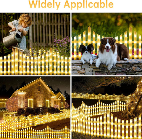 Decorative LED Fence Lights with Multiple Lighting Modes & Easy Clip-On Installation - Set of 8, Warm White - 280 × 28.5 CM