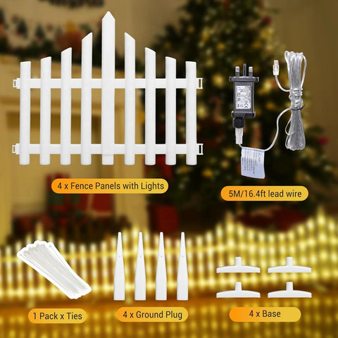 Decorative LED Fence Lights with Multiple Lighting Modes & Easy Clip-On Installation - Set of 8, Warm White - 280 × 28.5 CM