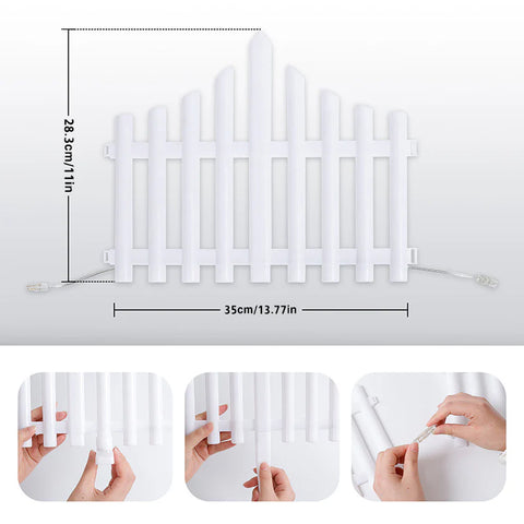 Decorative LED Fence Lights with Multiple Lighting Modes & Easy Clip-On Installation - Set of 8, Warm White - 280 × 28.5 CM
