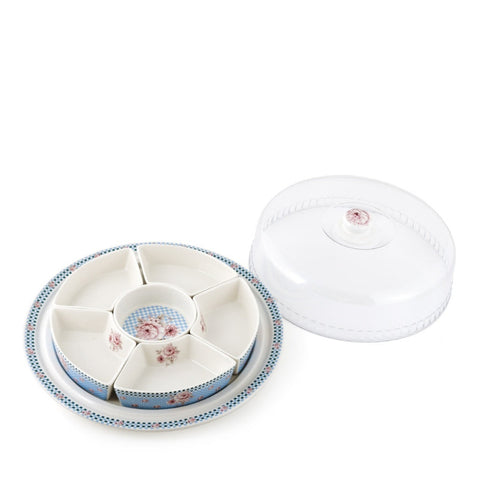 Divided Snacks Plate with Plastic Cover