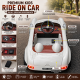 Premium 12V RC Kids Electric Ride-On Retro Car with Parent Remote Control, Music System, LED Lights, Soft Start, USB/AUX, Rechargeable Battery, 30Kg Load Capacity for Ages 3–8