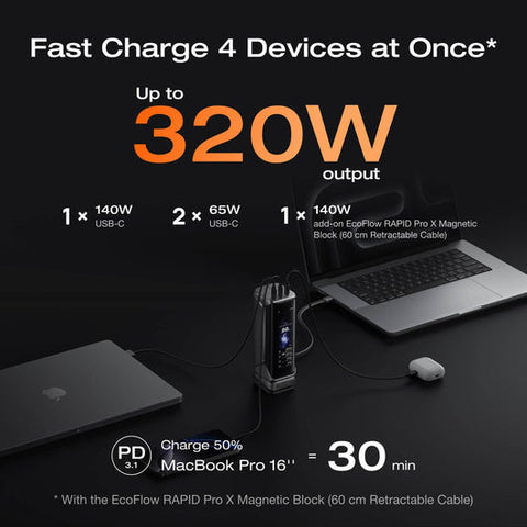 إيكو فلو RAPID Pro X بنك طاقة (27,650mAh، 300W) - فضي