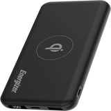 Black Energizer power bank with charging ports on a white background