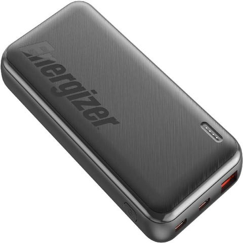 Black Energizer power bank on a white background