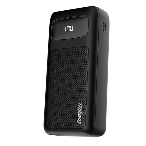 Black Energizer power bank on a white background