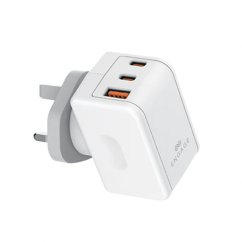 Engage, Dual USB-C + USB-A Power Adapter (65W) with 180° Rotating Plug