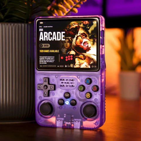 R36S Retro Handheld Video Game Console with 3.5-Inch IPS Display, 64GB - Transparent Purple