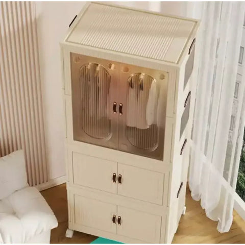 Home Kid Clothes Toy Organizer Folding Plastic Storage box Cabinet(with 10pcs hanger)size 66*43*143cm