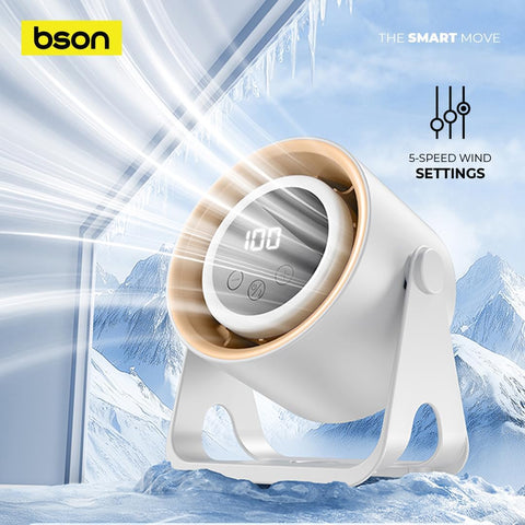 BSON HALO Breeze desktop fan - Bson Halo Breeze Desktop Fan, 2 in 1 Cooling Fan & Atmosphere Night Light, Silent Operation with 5 Wind Speed Settings, LED Digital Display Screen, & 360° Rotation, Supports Wall Mounting & Hanging