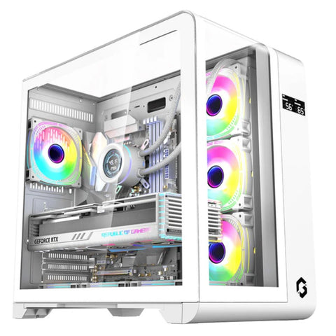 GAMEON Infinity Midnight Series ARGB Mid Tower Gaming Case - White (4 ARGB Fans Included)