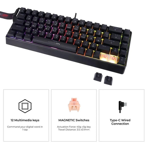 GAMEON MAGPRO Series 60% RGB Magnetic Mechanical Wired Gaming Keyboard with Customization Software & Wrist Band, Pink Switch - English/Arabic (GOMG1K8-RS)