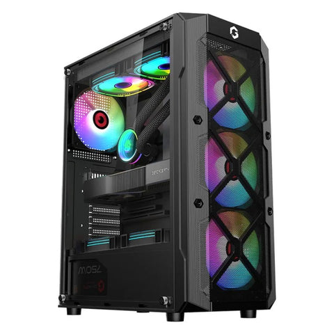 GAMEON TRIDENT III-M POWERFORGE Series Mid Tower Gaming Case with 750Watt Power Supply Pre-Installed - Black (4 ARGB Fans Included)