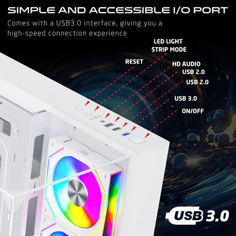 GAMEON Valkyrie I Series ATX Mid Tower Gaming Case - White (4 ARGB Fans Included)