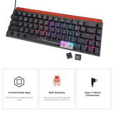 GAMEON PRIMEX Series GO-MK260-RS 60% RGB Mechanical Wired Gaming Keyboard With Customization Software, Red Switch - English/Arabic