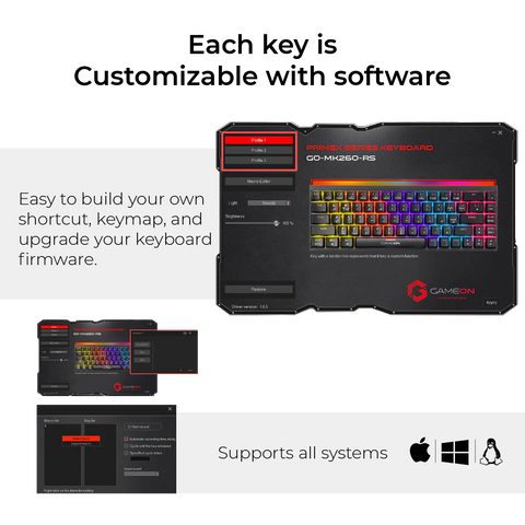 GAMEON PRIMEX Series GO-MK260-RS 60% RGB Mechanical Wired Gaming Keyboard With Customization Software, Red Switch - English/Arabic