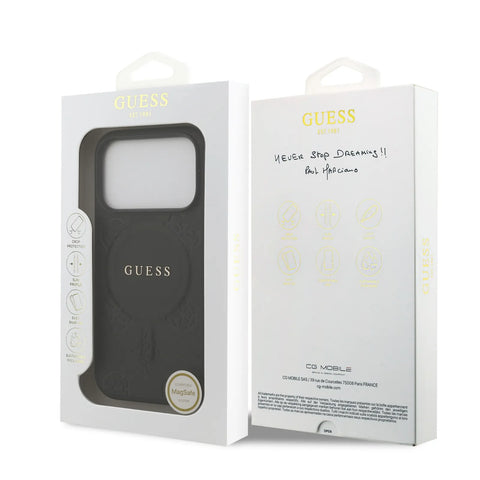 Guess, MagSafe PU Leather Case with Classic Logo & Peony Hot Stamp Design, iPhone 17 Pro