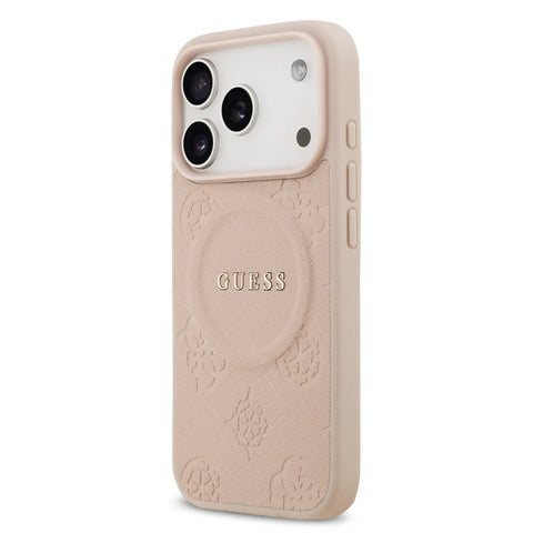 Guess, MagSafe PU Leather Case with Classic Logo & Peony Hot Stamp Design, iPhone 17 Pro