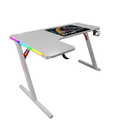 طاولة ألعاب جاماكس P202-LW من ألياف الكربون RGB مقاس 160×100×74 سم مع لوحة ماوس (شكل L - يسار) - أبيض