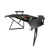 Gamax D2204B Curved Carbon Fiber Gaming Table 180x70x74cm with Multi Level Shelves & Mousepad - Black