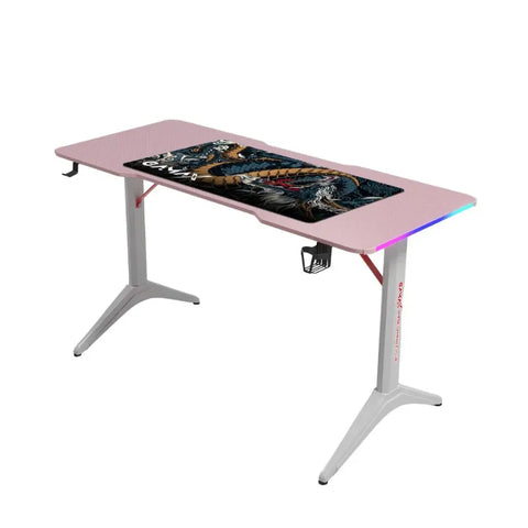 Gamax D2208P RGB Carbon Fiber Gaming Table 120x60x74cm with Mousepad - Pink & White