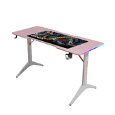 Gamax D2208P RGB Carbon Fiber Gaming Table 120x60x74cm with Mousepad - Pink & White