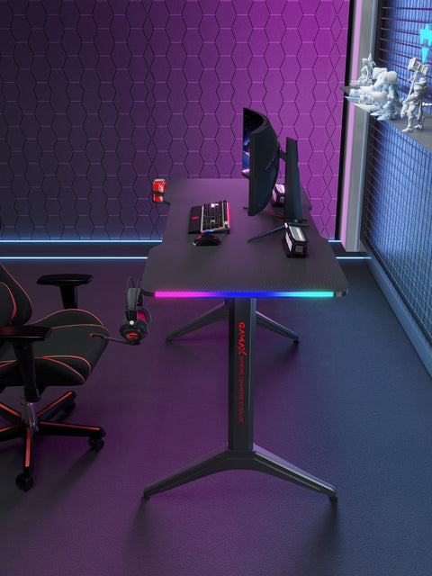 Gamax D2408B RGB Carbon Fiber Gaming Table 140x60x74cm with Mousepad - Black