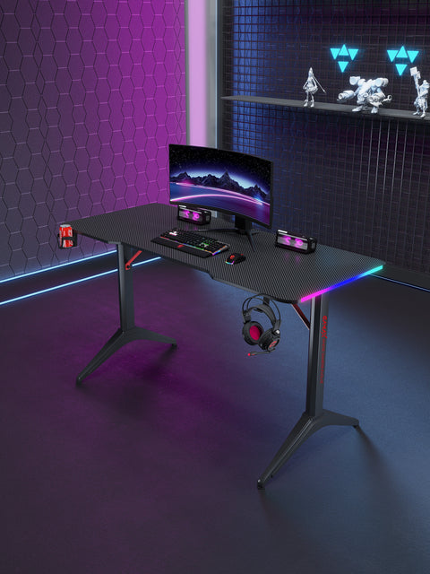 Gamax D2408B RGB Carbon Fiber Gaming Table 140x60x74cm with Mousepad - Black