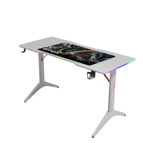 Gamax D2408W RGB Carbon Fiber Gaming Table 140x60x74cm with Mousepad - White