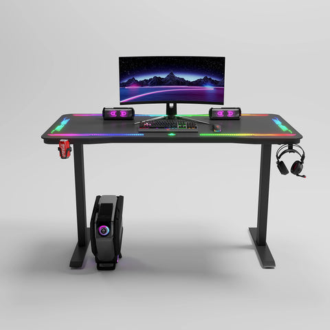 Gamax P206 Tempered Glass Surface Gaming Table 120x60x74cm with Mousepad & Full RGB - Black