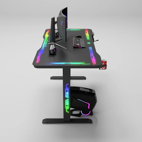 Gamax P206 Tempered Glass Surface Gaming Table 120x60x74cm with Mousepad & Full RGB - Black