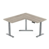 Gamvity L-Shaped Electric Standing Desk, 3-Leg Height Adjustable Ergonomic Workstation - Grey / White Oak