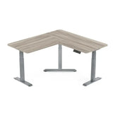 Gamvity L-Shaped Electric Standing Desk, 3-Leg Height Adjustable Ergonomic Workstation - Grey / White Oak