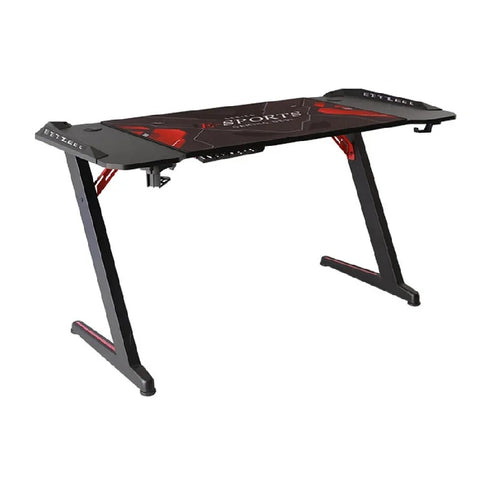 Gamvity Z-Shaped Gaming Desk with RGB Lighting, Carbon Fiber Surface, Headphone Hook & Cup Holder - 1200 × 600 mm
